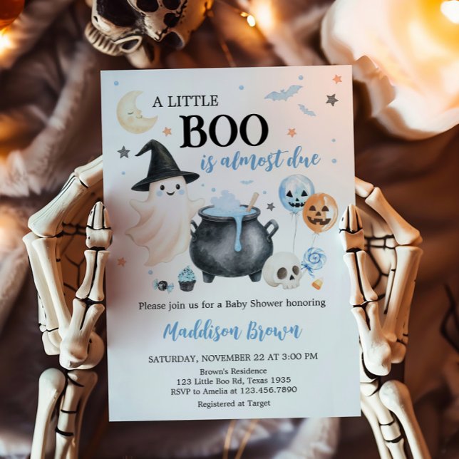 Invitation Blue Witch Little Boo Baby shower (Boy Witch Ghost Little Boo Baby Shower invitation)