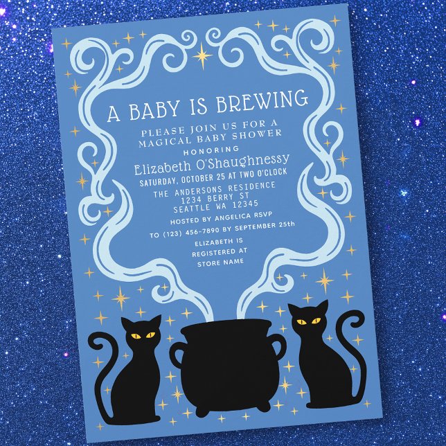 Invitation Blue Witchy Baby is Brewing Boy Baby Shower  (Créateur téléchargé)