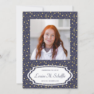 Invitation Blue With Gold Dots Célébration de la vie Memorial