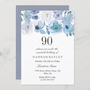 Invitation Blue Wonderland Grey Flower 90e anniversaire Invit
