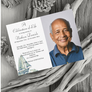 Invitation Blue Yacht Photo Celebration of Life Card