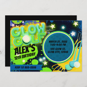 Invitation Blue Yellow Glow Golf Fête d'anniversaire