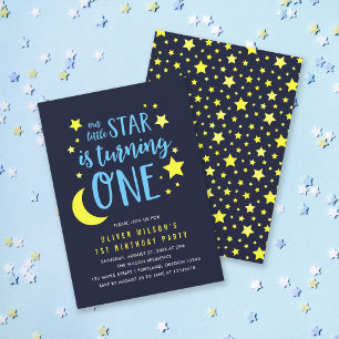 Invitation Blue Yellow Moon and Stars 1er anniversaire Invita