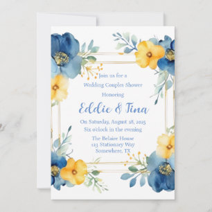 Invitation Blue Yellow Peony Mariage Couples Douche