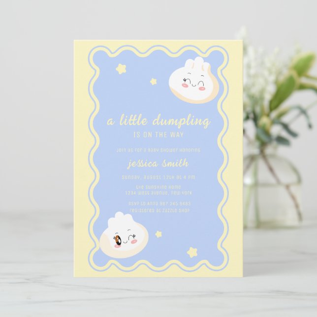 Invitation Blue Yellow Star Chinese Dumpling Baby Shower  (Debout devant)