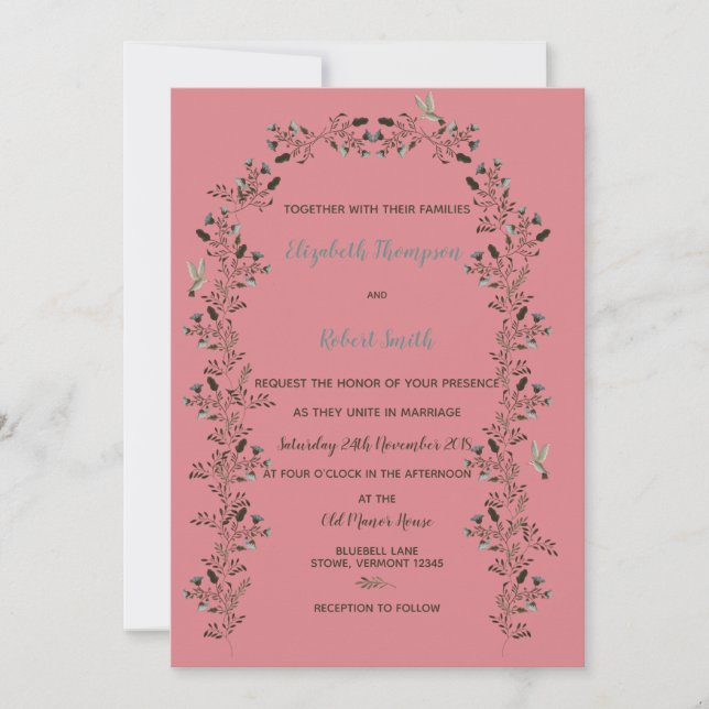 Invitation Bluebell Fleur sauvage Arch Mariage Set Dusty Rose (Devant)