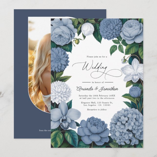 Invitation Bluebell Haze, Pale Delft & Cloud White Wedding (Devant / Derrière)