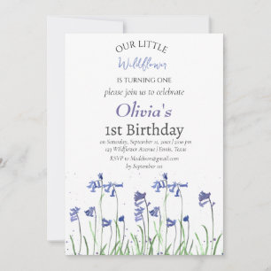 Invitation Bluebells 1er premier anniversaire fille bleu flor