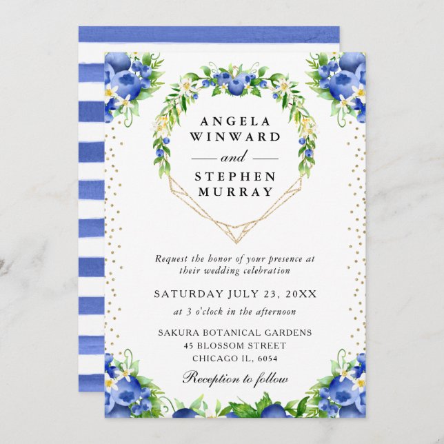 Invitation Blueberries Floral Heart Mariage de couronne (Devant / Derrière)