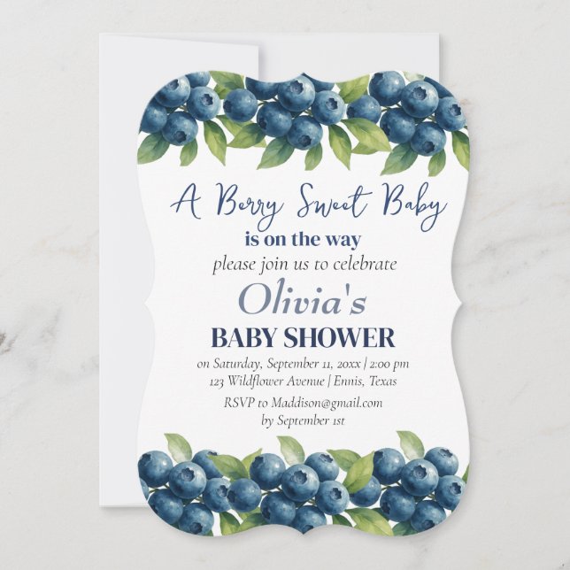 Invitation Blueberries Fruit Berry Baby shower doux (Devant)