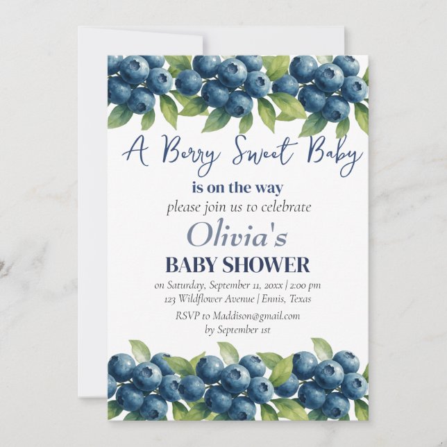 Invitation Blueberries Fruit Berry Baby shower doux (Devant)
