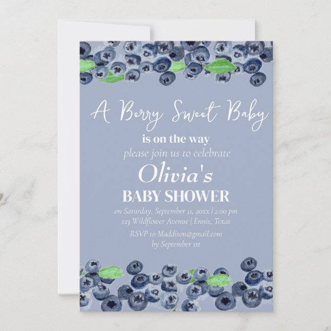 Invitation Blueberries Fruit Berry Baby shower doux (Devant)