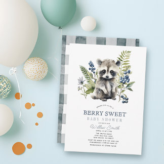 Invitation Blueberries & Raccoon Berry Sweet Boy Baby Shower