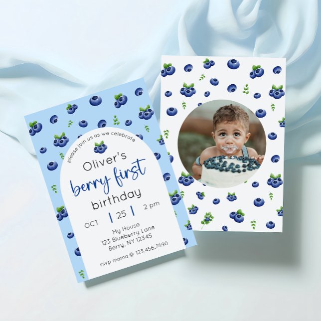 Invitation Blueberry 1er anniversaire Berry First Photo (Créateur téléchargé)