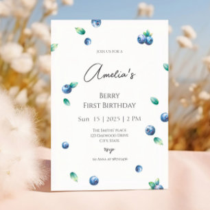 Invitation Blueberry Anniversaire Fête Berry Sweet Aquarelle