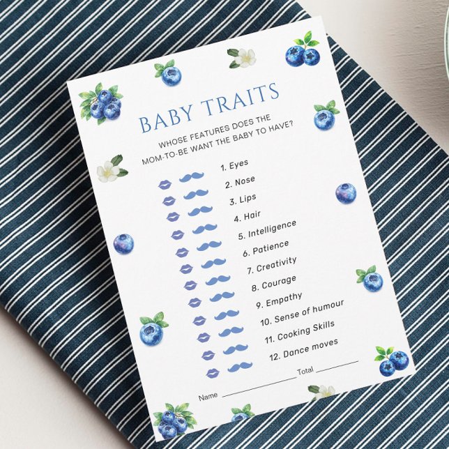 Invitation Blueberry Baby Shower Baby Traits Game Card (Créateur téléchargé)