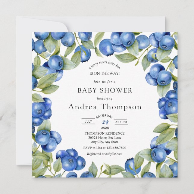 Invitation Blueberry | Baby shower doux (Devant)