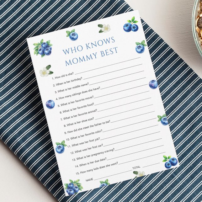 Invitation Blueberry Baby Shower Who Knows Mommy Best Game  (Créateur téléchargé)