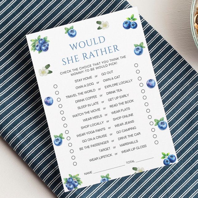 Invitation Blueberry Baby Shower Would She Rather Game Card (Créateur téléchargé)
