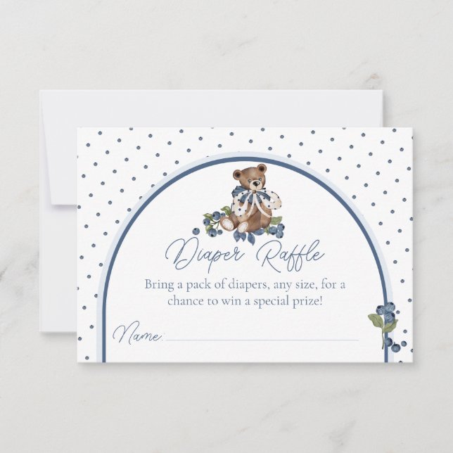 Invitation Blueberry Bear Baby Boy Shower Diaper Raffle (Devant)