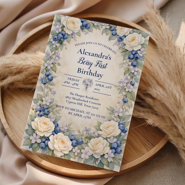 Invitation Blueberry Berry Botanical 1st Birthday (Créateur téléchargé)