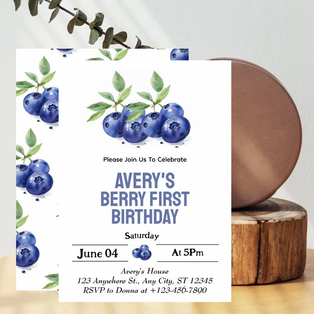 Invitation Blueberry Berry Première fille 1er anniversaire (Créateur téléchargé)