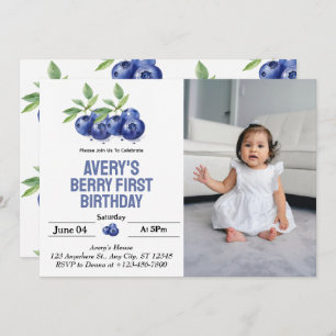 Invitation Blueberry Berry Première fille 1er anniversaire Ph