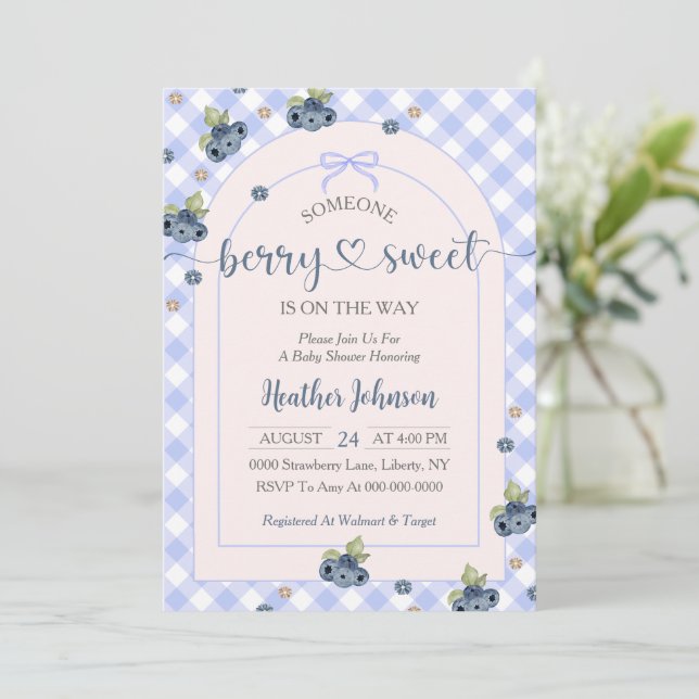 Invitation Blueberry Berry Sweet Baby Baby shower garçon (Debout devant)