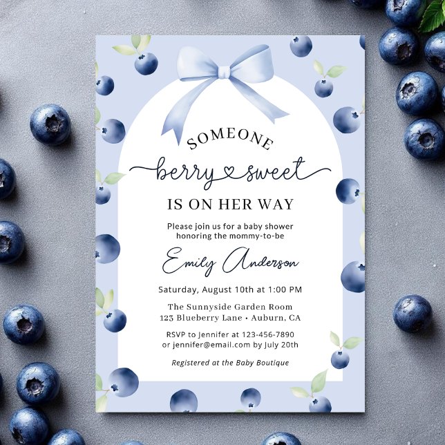 Invitation Blueberry Berry Sweet Girl Bow Baby shower (Créateur téléchargé)