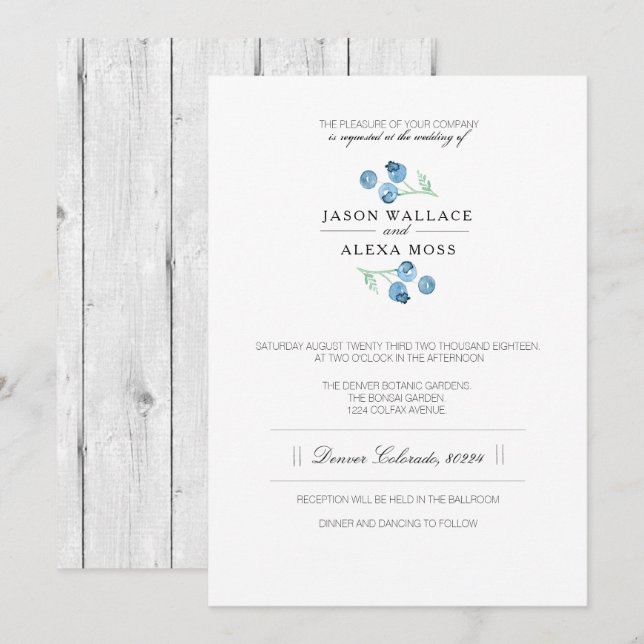 Invitation Blueberry Bliss | Mariage élégant (Devant / Derrière)