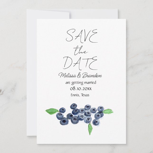 Invitation Blueberry Blueberries Berries Rustique Mariage (Devant)