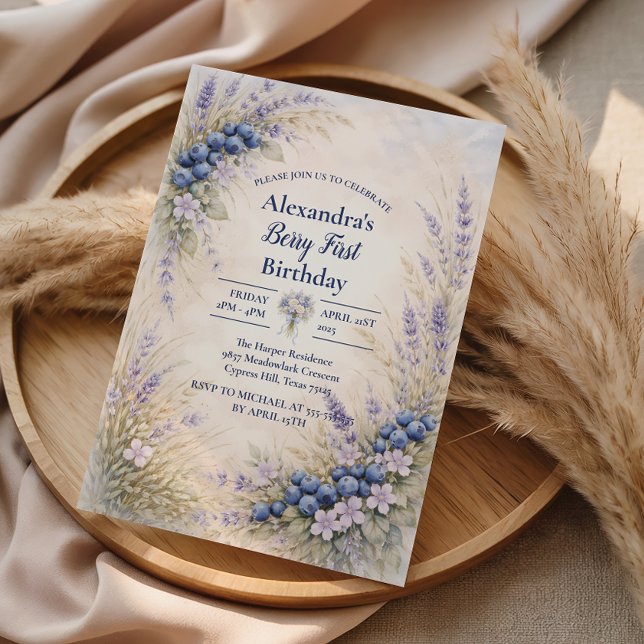 Invitation Blueberry Botanical Berry Theme 1st Birthday (Créateur téléchargé)