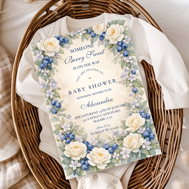 Invitation Blueberry Floral Wreath Baby Shower (Créateur téléchargé)