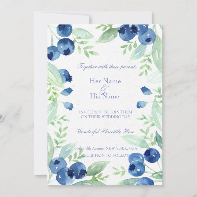 Invitation Blueberry Midsummer Rustic Berry Mariage (Devant)