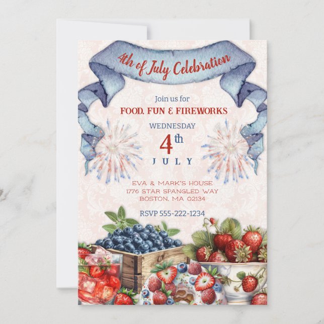 Invitation Blueberry Strawberry Old Fashioned BBQ 4 juillet (Devant)