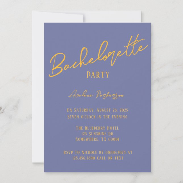 Invitation Blueberry Sunshine Typographie Bachelorette Party (Devant)
