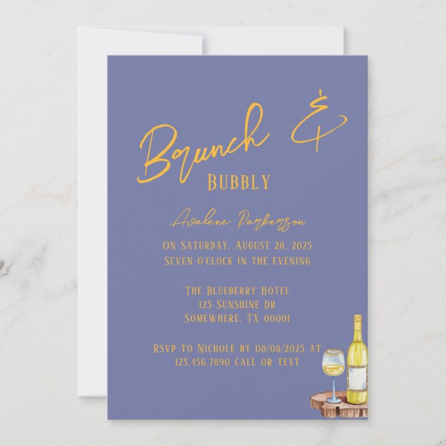 Invitation Blueberry Sunshine Typographie Brunch & Bubbly (Devant)