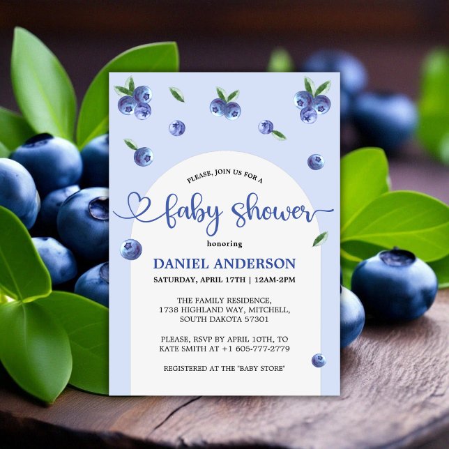 Invitation Blueberry Sweet Watercolor Baby shower garçon (Blueberry Sweet Watercolor Boy Baby Shower Invitation)