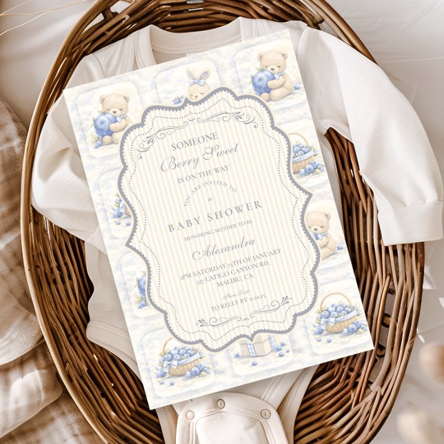 Invitation Blueberry Teddy Garden Toile Baby Shower (Créateur téléchargé)