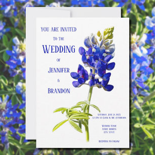 Invitation Bluebonnet Floral sur blanc, Mariage
