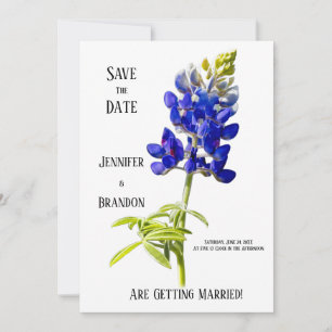 Invitation Bluebonnet Floral sur blanc, mariage Enregistrer l