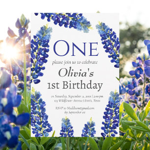 Invitation Bluebonnets 1er anniversaire bleu floral