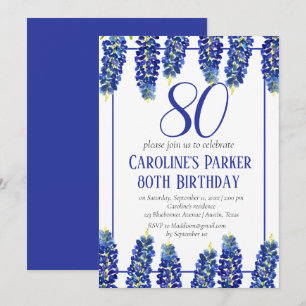 Invitation Bluebonnets 80e anniversaire Blue Floral Texas