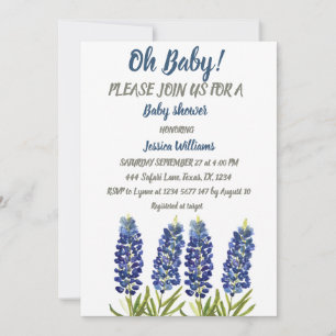 Invitation Bluebonnets Blue Floral Aquarelle Texas Baby boy