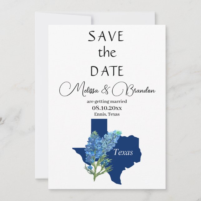 Invitation Bluebonnets Blue Floral Texas Rustic Mariage (Devant)