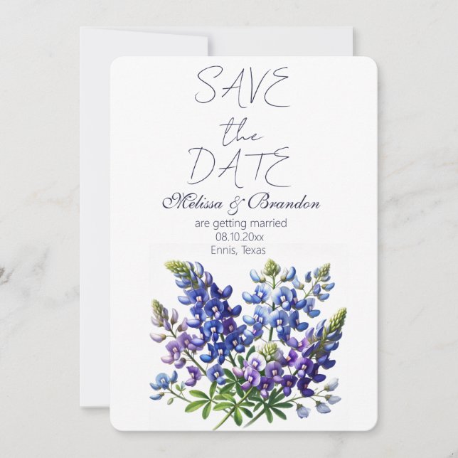 Invitation Bluebonnets Blue Floral Texas Rustic Mariage (Devant)