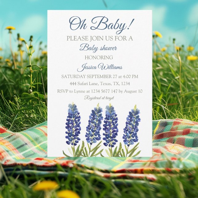 Invitation Bluebonnets Blue Floral Watercolor Texas Baby boy (Créateur téléchargé)