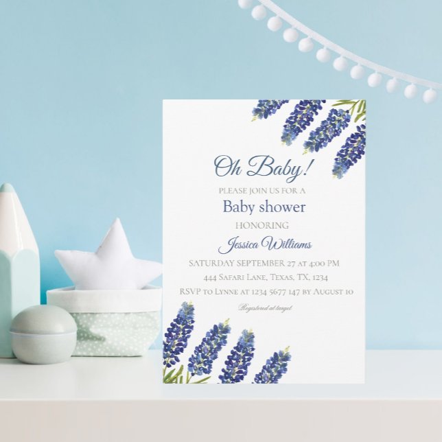 Invitation Bluebonnets Blue Floral Watercolor Texas Baby boy (Créateur téléchargé)