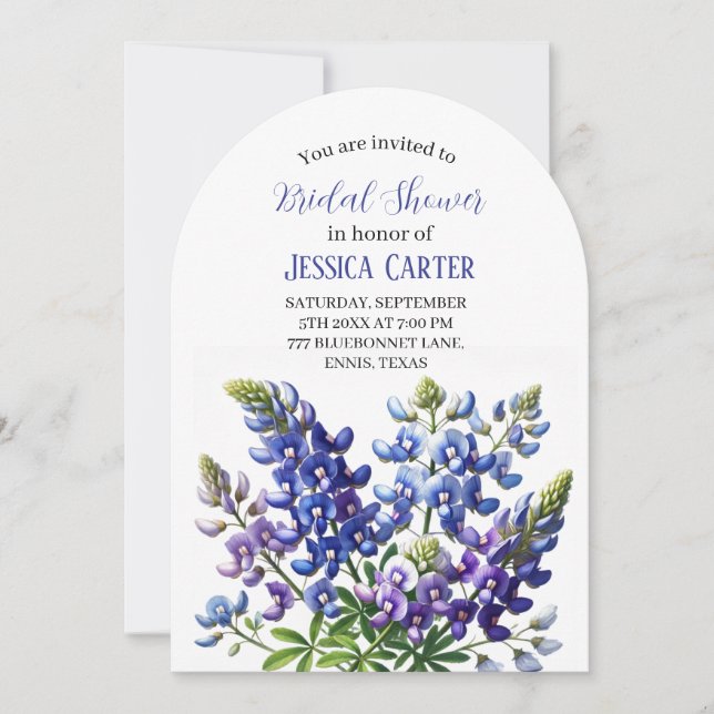 Invitation Bluebonnets Floral Aquarelle Boho Fête des mariées (Devant)