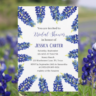 Invitation Bluebonnets Floral Aquarelle Boho Fête des mariées